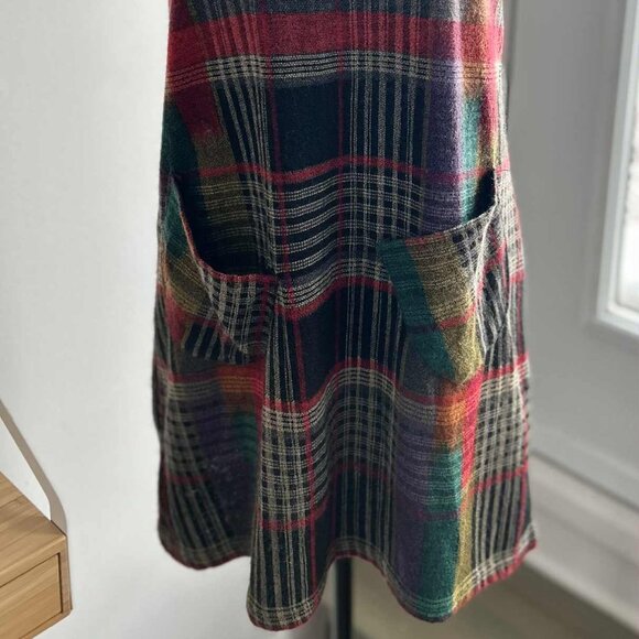 Yumi Multicolour Plaid Wool Blend Knit Tunic Dress with Rosette Neckline – US S - Picture 4 of 13